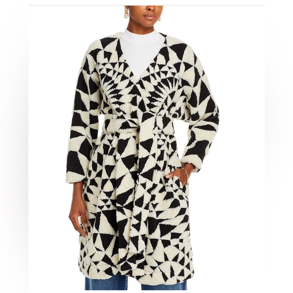 FARM Rio Black and White Geometric Cardigan
